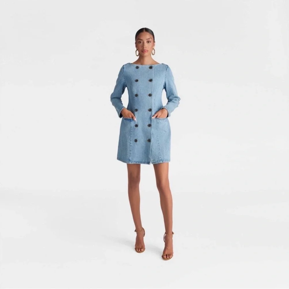 NWT KBB by KAHLANA Women's Denim 'The Tuxedo Mini Dress' - Vintage Wash 6 - Picture 1 of 5
